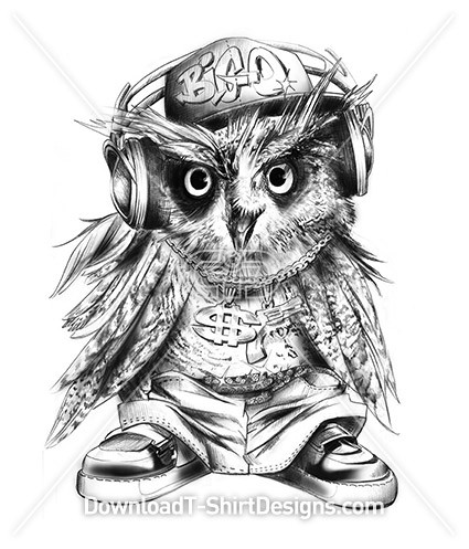Hip Hop Headphones Gangster Owl Illustration