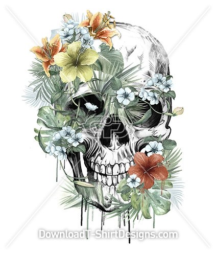 Floral Tropical Jungle Leaf Skull Illustration