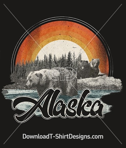 Retro Alaska Grizzly Bear Tourist Poster
