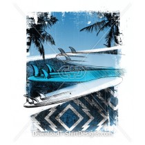 Blue Surf Surfboards Tropical Palm Tree Aztec