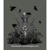 Creepy Skeleton Motorcycle Grass Crows