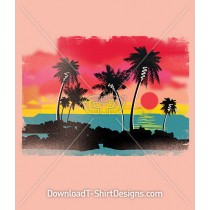 Retro Tropical Sunset Beach Palmtrees