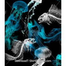 X-Ray Skeleton Fish Jellyfish Seamless Pattern