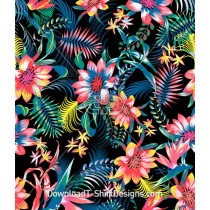 Colorful Mexican Tropical Fiesta Floral Seamless Pattern