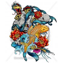 Oriental Koi Fish Lotus Skull Dragon Tattoo