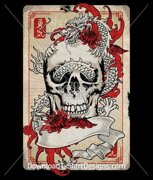 Japanese Oriental Dragon Skull Tattoo Playing Card