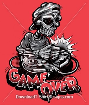 Game Over Skeleton Skull Cartoon Gamer